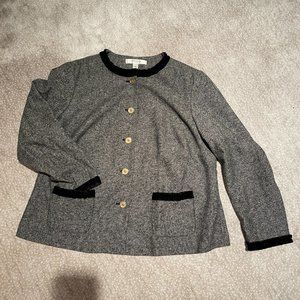 EUC Liz Claiborne New York Jacket, Gray/Black Heather, Ribbon Trim, Sz 1X